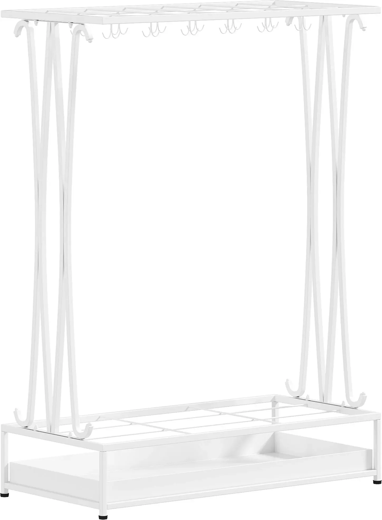 HOMCOM Regenschirmständer Stahl Schirmständer Rechteckiger Schirmhalter mit 24 Haken, 21 Löchern, herausnehmbare Wasserauffangschale für Gehstöcke & Regenschirme 50 x 24 x 68 cm Weiß   Aosom