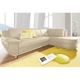 TRENDMANUFAKTUR Ecksofa "Rondo, zeitlos und elegant, bequem, L-Form", beige (creme), B:265cm H:85cm T:190cm, Softlux-Kunstleder;Primabelle-Microfaser;NaturLeder (handschuhweiches Rindsleder in Sitz und Rücken mit SOFTLUX-Kunstleder als Korpus-Bezug);Struktur (23%