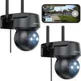 2Stück Überwachungskamera Aussen - Kamera Überwachung Aussen Wlan IP Kamera Outdoor Kabel Außenkamera WiFi PTZ Outdoor Camera Dome Homekit Aussen kamera Videoüberwachung Kamera Schwarz Alarmmeldung
