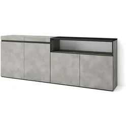 SKRAUT HOME Sideboard, Schrank, Küche, Schrank, Flurmöbel, 200x35x75cm, 4 Türen, Viel Stauraum, Moderner Stil, Zementgrau - 61_13