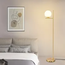 GBLY Stehlampe Wohnzimmer Modern Standleuchte - Gold Industrial Stehleuchte mit Fußschalter Metall Design aus Weiß Glas Standlampe E27 Vintage Bodenlampe Kabel 2m für Schlafzimmer Büro kinderzimmer