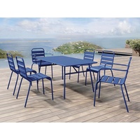 MYLIA Garten-Essgruppe: Tisch D. 160 cm + 2 Sessel + 4 Stühle - Metall - Dunkelblau - MIRMANDE von MYLIA