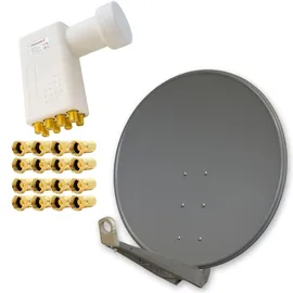 PremiumX DELUXE100 Aluminium Antenne 100cm Digital SAT Schüssel Spiegel in Anthrazit für HDTV 4K mit LNB Octo 0,1 dB zum Direktanschluss von 8 Teiln