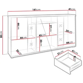 Mirjan24 Kommode, Nussbaum, Holzwerkstoff, 1 Schubladen, Rechteckig, 141x80x41 cm, Wohnzimmer, Kommoden & Sideboards, Kommoden