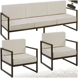 tectake®  Garten-Loungeset,  für 5 Personen, Dicke der Sitzpolster 14 cm,  pulverbeschichtete Stahlgestelle,  höhenverstellbare Füße