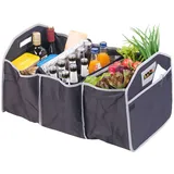 Lescars Kofferraumtasche: 2in1-Kofferraum-Organizer mit 3 Fächern und Kühltasche, faltbar (Kofferraumtasche mit Kühlfach, XXL mit Kühlfach, Einkaufstaschen)