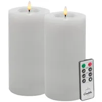 LC Home LED-Kerze LED Kerzen Set Winter Echtwachs Timerfunktion Fernbedienung dimmbar (Set, 2-tlg., LED Kerzen Winter, Teelicht und Stumpenkerze mit Reflexionsspiegel), LED Kerzen mit Timerfunktion Fernbedienung Dimmbar weiß Ø 10 cm x 20 cm