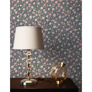 Newroom Vliestapete, Rosa Tapete Landhaus Blumen - Blumentapete Anthrazit Blau Romantisch Floral Blüten Wiese für Wohnzimmer Schlafzimmer Büro bunt
