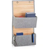 Relaxdays Hängeaufbewahrung Bad und Flur, 2 Fächer Türgarderobe 62 x 33 x 12 cm H x B x T, Bambus und Stoff, grau