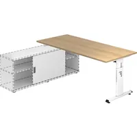 Hammerbacher Anbauschreibtisch T-Fuß 180x80cm Eiche / Weiß