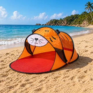 Pop UP Strandmuschel Muschel Zelt Strandzelt Tiger L180xB95xH75cm orange UPV50+