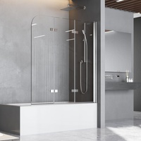 Duschwand für Badewanne 140 x 140 cm Badewannenfaltwand 3-teilig Faltbar Duschtrennwand 6mm Nano Glas Silber Faltwand Duschabtrennung
