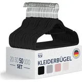 Blumtal 50 Stück Kleiderbügel platzsparend, mit Samtbezug - Samt-Kleiderbügel, rutschfest, um 360° drehbar, Schwarz