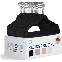 Blumtal 50 Stück Kleiderbügel platzsparend, mit Samtbezug - Samt-Kleiderbügel, rutschfest, um 360° drehbar, Schwarz