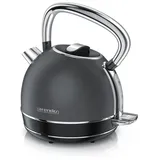 Arendo Wasserkocher Edelstahl Vintage Retro Wasserkessel mit Temperatureinstellung, 1,7 l, 2200 W, LED Anzeige mit Touch Panel, Warmhaltefunktion, Zwischenmessung grau