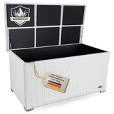 RS Trade Auflagenbox wasserdicht XXL, Gartenbox, Aufbewahrungsbox Garten, Kissenbox Outdoor, Gartentruhe, große Gartenkiste für Polster, wetterfeste Garten-Aufbewahrung, Polyrattan, 950l, weiß