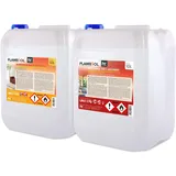 Höfer Chemie 2 x 10 L FLAMBIOL® Bioethanol Probierset Ethanol Kamin, Ethanol Feuerstelle, Ethanol Tischfeuer und Bioethanol Kamin