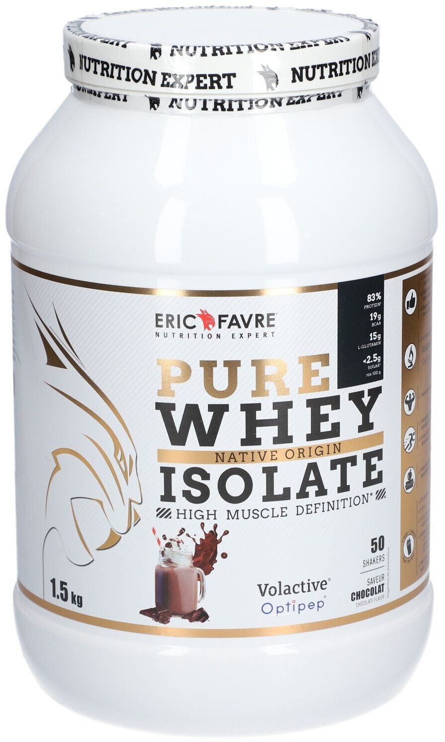 ERIC FAVRE Pure Whey Protein Native 100% Isolate Chocolat 1500 g Poudre