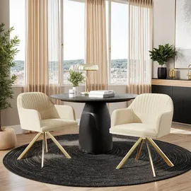 Tectake tectake® Samt-Drehstuhl, Lona mit dicker Polsterung 2er Setcreme/gold