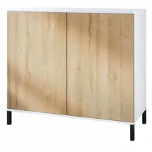 Vladon Skadu V3 92,5 x 83,5 x 35 cm Weiß matt / Eiche Natur
