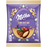 Milka Feine Eier Mischung 1 x 135g I Osterschokolade Einzelpackung I 4 Geschmacksrichtungen I für das Osternest und zum Verstecken I Süßigkeiten zu Ostern aus 100% Alpenmilch Schokolade