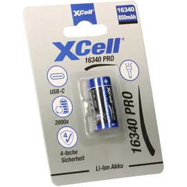 XCell 148203 - Li-Ion-Akku, CR123, 3,6 V, 850 mAh, USB-C