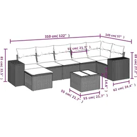 vidaXL Gartensofa-Set mit Kissen, grau, Polyrattan