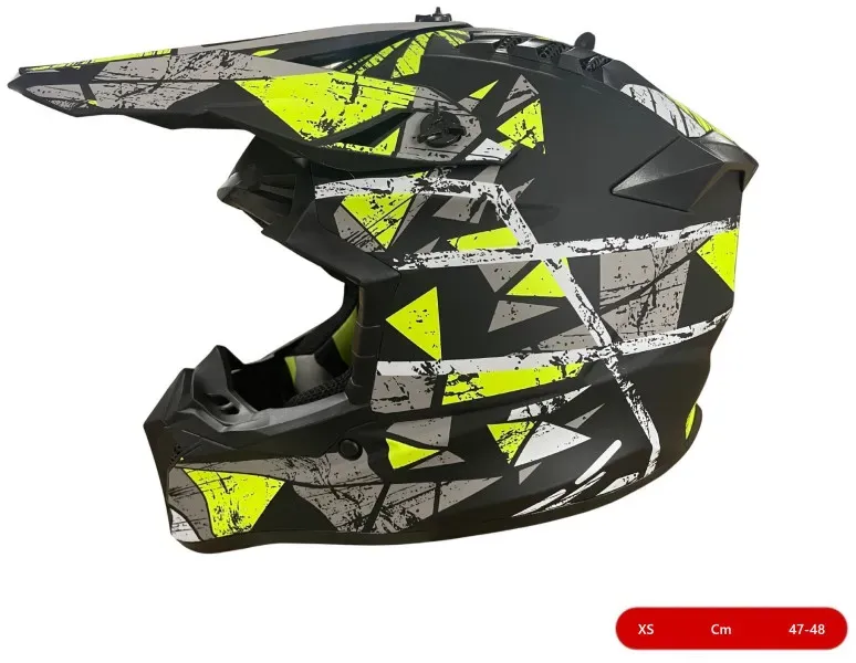 Kinder-Motocross-/Enduro-Helm für Motorrad, ATV, Fahrrad – Größe XS (47–48 cm), schwarz matt mit gelbem Design