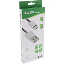 InLine Inline® USB 2.0 Kabel, USB-C Stecker an A Stecker, schwarz/Alu, flexibel, 1m