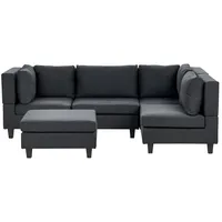 BELIANI 4-Sitzer Ecksofa Linksseitig Schwarz Stoffbezug mit Ottomane Kissen Schwarze Beine Modular Modern Modulsofa Wohnlandschaft Wohnzimmer - Schwarz