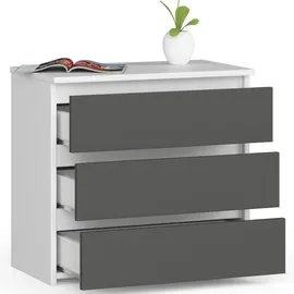 akord furniture factory Akord Nachtschrank, Weiß, Grau, Nachbildung, 3 Schubladen, Rechteckig,Rechteckig, 60x57x35 cm, Schlafzimmer, Nachttische
