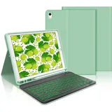 IVEOPPE Tastatur für iPad 9. Generation, Hülle mit Tastatur für iPad 10.2" (9./8./7. Generation), Magnetisch Abnehmbarer 7-Farbige Beleuchtung mit QWERTZ Keyboard für ipad Air 3 und Pro 10.5, Grun