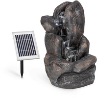 blumfeldt Felsquell - Solar-Kaskadenbrunnen, Gartenbrunnen, Garten-Deko, LED-Beleuchtung, 2 Watt Solarpanel, 2000mAh Akku, Miniaturpumpe, frostbeständiger Polyresin, dunkelsilber