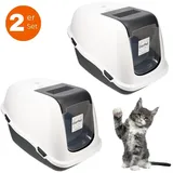 GarPet 2x Katzenklo mit Deckel Aktivkohlefilter - Haube kippbar - extrahohe Unterschale große XXL Katzentoilette Hauben Toilette Doppelpack