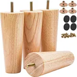Btowin 15cm Holz Möbelfüße, 4 Stück Massivholz Tischbeine Möbelbeine mit vorgebohrten M8 Bolzen & Montageplatten & Schrauben für Schrank Sofa Bett Ottomane