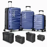 DMS® Reisekoffer Set 7tlg ABS Hartschalen Kofferset Koffer Trolley blau P6