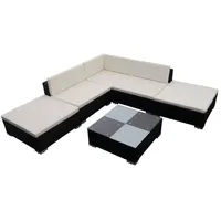 vidaXL 6-tlg Garten-Lounge-Set mit Auflagen Poly Rattan Schwarz