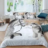Sezhiqeu Pferd Husky Bettwäsche 135x200, Super Weich Mikrofaser 3D Bettwäsche Set Tiere Bettbezug + 2 Kissenbezug 80x80 cm mit Reißverschluss H-1477
