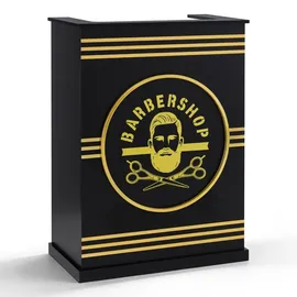 Barberpub Empfangstheke mit 1 Schublade & 1 Schrank, Abschließbar, Holz, Rezeptionstisch Rezeptionstheke Schmal, R9788(schwarz)