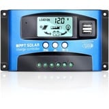 XTVTX 30A MPPT Solarladeregler,12V/24V Solar Charge Controller ,Autofokus Tracking,Solarpanel Regler mit LCD Display,Dual USB port