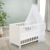 roba Mulitfunktionsbett Sterne grau mit Beistellfunktion, Lattenrost, Matratze, Bettreduzierer, Himmel, Himmelstange, Kinderbett, Anstellbett, Babybet, 0176W-16V191, weiss