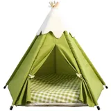 Haustier-Zelt Haustierzelt, Hunde-Tipi-Zelt, stilvolles, weiches, gemütliches Bett mit dicker Plüschunterlage, waschbare Katzenhäuser, Welpenbetten for kleine und mittelgroße Hunde und Katzen(Green,L)