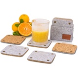 endusor Glasuntersetzer, Zubehör für Getränkeuntersetzer, 8 Stück, 9-tlg., Filz Kork Untersetzer Grau 8er-Set + Box, Tassenuntersetzer 100% Kork grau