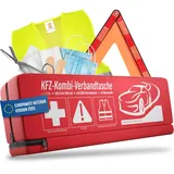 HELDENWERK KFZ Kombitasche (3 in 1) nach aktueller Norm 2025 - Inkl. Warndreieck, Warnweste - Verbandskasten Warndreieck Set Verbandskasten Auto DIN 13164:2022 (StVO konform)