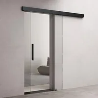 doporro Glasschiebetür komplettset Softclose 77,5 x 205cm Schiebetür mit ESG 15mm Wandabstand Zimmertür Glas Klarglas mit Stangengriff Schwarz - Transparent