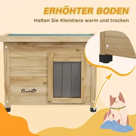 PawHut Katzenhaus aus Holz, Katzenhütte Outdoor, Katzenhöhle mit Türvorhang Gelb