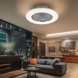 STARLUNA Deckenleuchte CCT Deckenventilator 3 Stufen Raumlüfter Sternenhimmel Wohnzimmerlampe Fernbedienung, Stahl weiß, 1x LED 1700lm 3000-6500k, D 50 cm