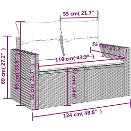 vidaXL 7-teiliges Gartensofa-Set mit Kissen, braun, Polyrattan - Braun