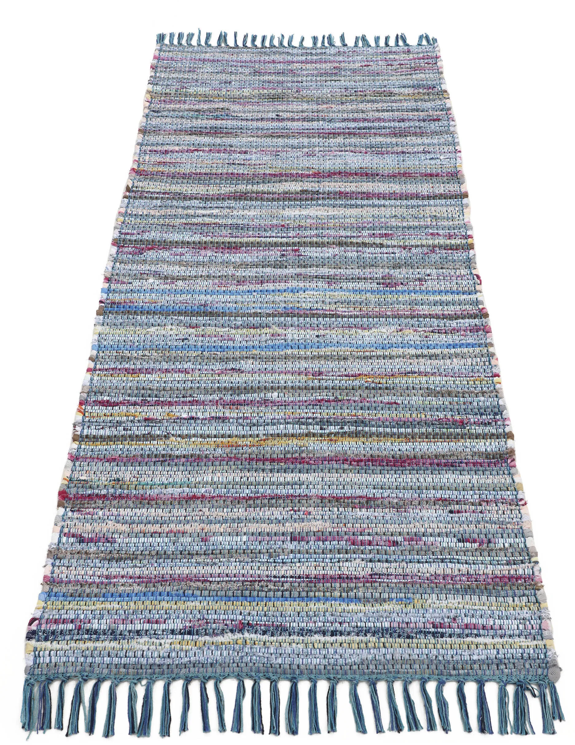 carpetfine Teppich »Kelim Chindi, Wendeteppich«, rechteckig, 6 mm Höhe, handgewebt, Fleckerlteppich mit Fransen, auch vielen in Läufergrößen carpetfine blau B: 75 cm   1 St.