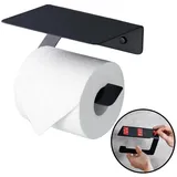 DEKAZIA Toilettenpapierhalter ohne Bohren Klopapierhalter Klorollenhalter WC Rollenhalter (Selbstklebend, Edelstahl, Deutsches Design Patent), WC Papier Halterung mit Ablage Kleben oder Bohren schwarz
